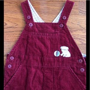 Vintage Gymboree 12-18 M burgundy dog overalls